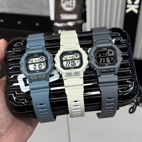 Casio WS-1400H-8B férfi sportóra, szürke, WR100, LED, stopper, holdfázis