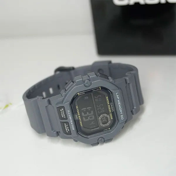 Casio WS-1400H-8B férfi sportóra, szürke, WR100, LED, stopper, holdfázis