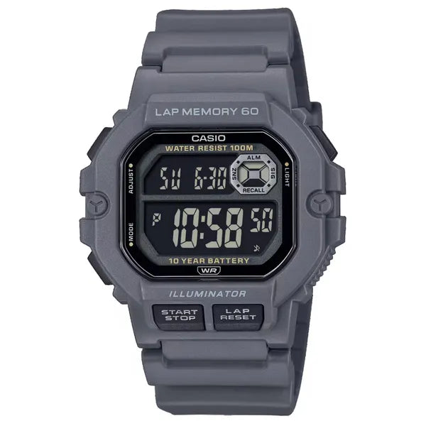Casio WS-1400H-8B férfi sportóra, szürke, WR100, LED, stopper, holdfázis