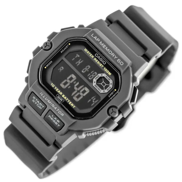 Casio WS-1400H-8B férfi sportóra, szürke, WR100, LED, stopper, holdfázis
