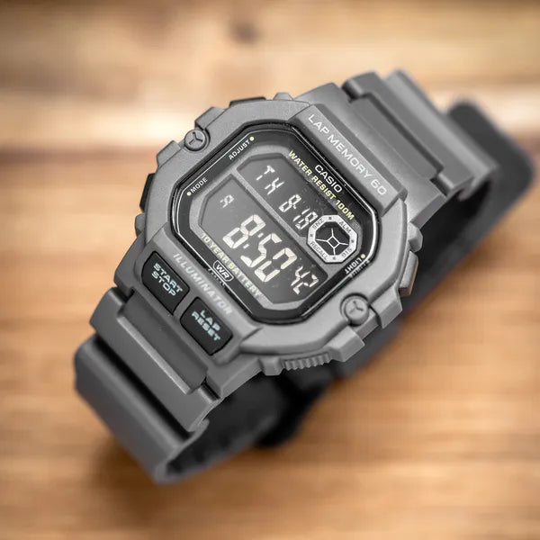 Casio WS-1400H-8B férfi sportóra, szürke, WR100, LED, stopper, holdfázis