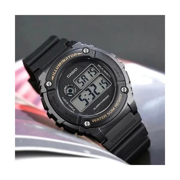 Casio W-216H-1BVDF férfi digitális karóra, WR50, fekete, kvarc, 42 mm