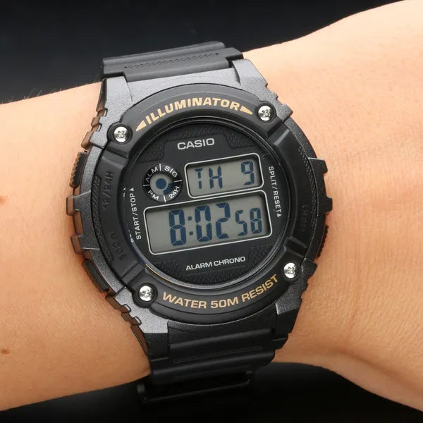 Casio W-216H-1BVDF férfi digitális karóra, WR50, fekete, kvarc, 42 mm