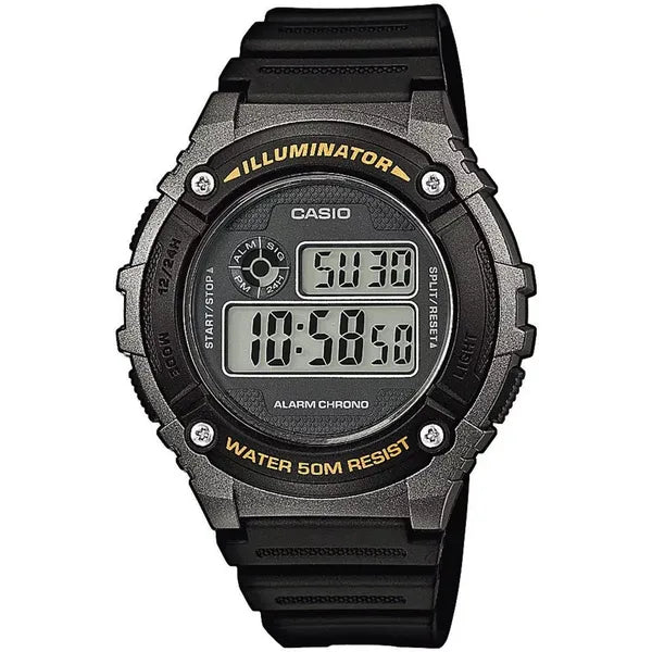 Casio W-216H-1BVDF férfi digitális karóra, WR50, fekete, kvarc, 42 mm