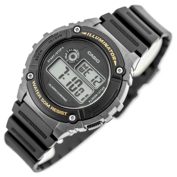 Casio W-216H-1BVDF férfi digitális karóra, WR50, fekete, kvarc, 42 mm