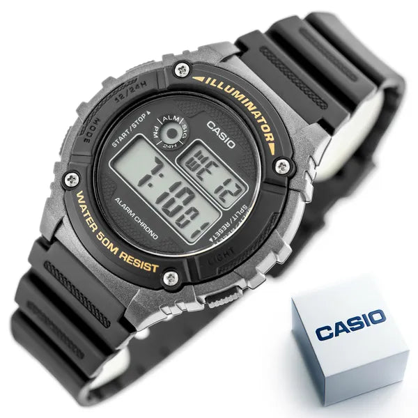 Casio W-216H-1BVDF férfi digitális karóra, WR50, fekete, kvarc, 42 mm
