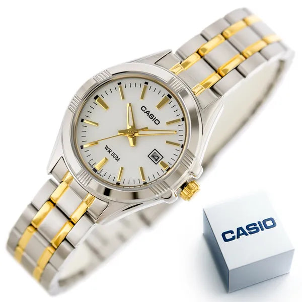 Casio LTP-1308SG-7AVDF női karóra, 30 mm, két tónusú acél, WR50, dátum
