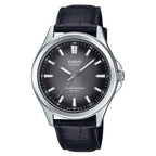 Casio MTS-RS100L-1A férfi karóra, zafírüveg, bőr szíj, 40 mm, WR50, napelemes