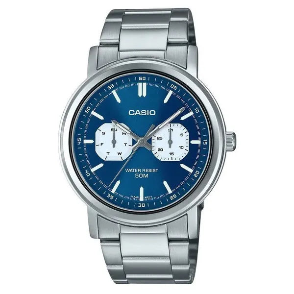 Casio férfi karóra MTP-E335D-2E1, acél szíj, 41 mm, kék számlap, WR50