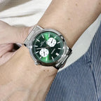 Casio MTP-E335D-3E férfi karóra, zöld számlap, acél szíj, WR50, kvarc 41 mm