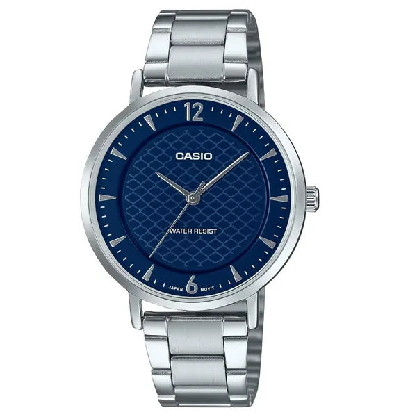 Casio LTP-VT04D-2A női karóra, ezüst acél szíj, tengerkék számlap, dobozzal