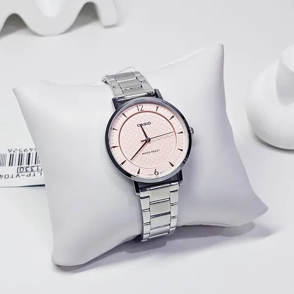 Casio LTP-VT04D-4A női karóra, rózsaszín számlap, ezüst acél szíj, WR30