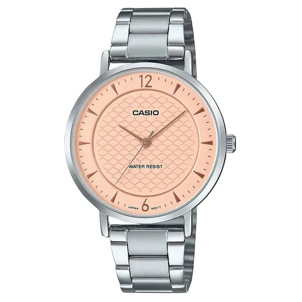 Casio LTP-VT04D-4A női karóra, rózsaszín számlap, ezüst acél szíj, WR30