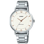 Casio LTP-VT04D-7A női karóra, ezüst acél szíj, fehér számlap, 35 mm