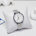 Casio LTP-VT04D-7A női karóra, ezüst acél szíj, fehér számlap, 35 mm