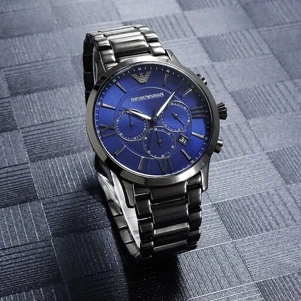 Emporio Armani AR11348 Giovanni férfi kronográf óra, acél, 43 mm, kék