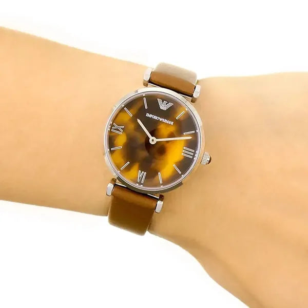 Emporio Armani AR1873 női karóra, barna bőr, ezüst 32 mm, WR30