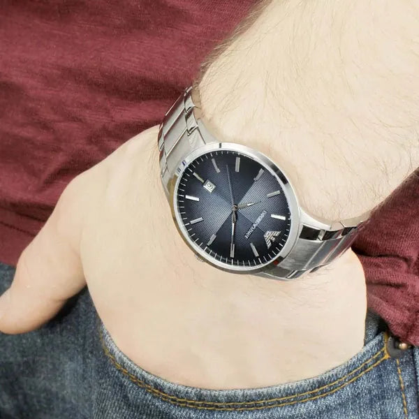 Emporio Armani Renato AR2472 férfi karóra, acél, 43 mm, kék számlap, WR50