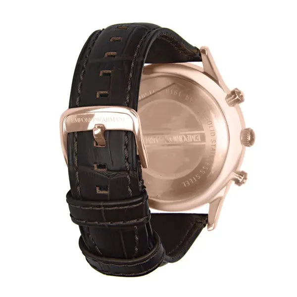 Emporio Armani AR1916 férfi kronográf karóra, 43 mm, bőr szíj, rózsaarany
