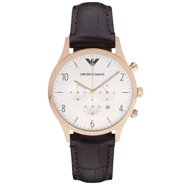 Emporio Armani AR1916 férfi kronográf karóra, 43 mm, bőr szíj, rózsaarany