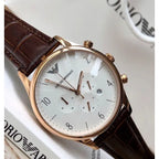 Emporio Armani AR1916 férfi kronográf karóra, 43 mm, bőr szíj, rózsaarany