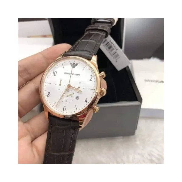 Emporio Armani AR1916 férfi kronográf karóra, 43 mm, bőr szíj, rózsaarany