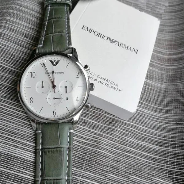 Emporio Armani AR1861 férfi karóra, 43 mm, acél tok, bőr szíj, kronográf, WR30