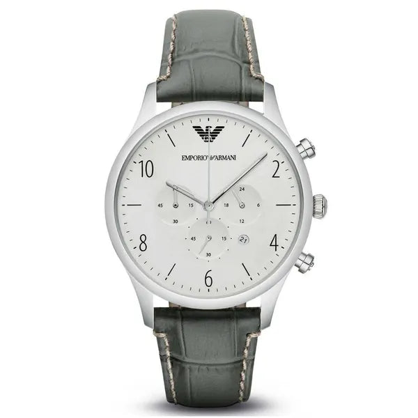 Emporio Armani AR1861 férfi karóra, 43 mm, acél tok, bőr szíj, kronográf, WR30