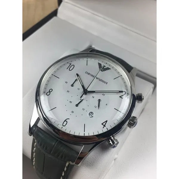 Emporio Armani AR1861 férfi karóra, 43 mm, acél tok, bőr szíj, kronográf, WR30