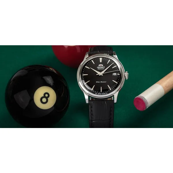 Orient Bambino V4 férfi automata, fekete számlap, bőr szíj, 38 mm, díszdobozzal