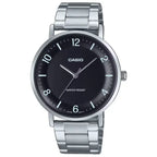 Casio MTP-VT03D-1B férfi kvarc karóra, acél szíj, fekete számlap, 40 mm, WR30