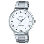 Casio MTP-VT03D-7B férfi karóra, 40 mm, acél szíj, fehér számlap, WR30