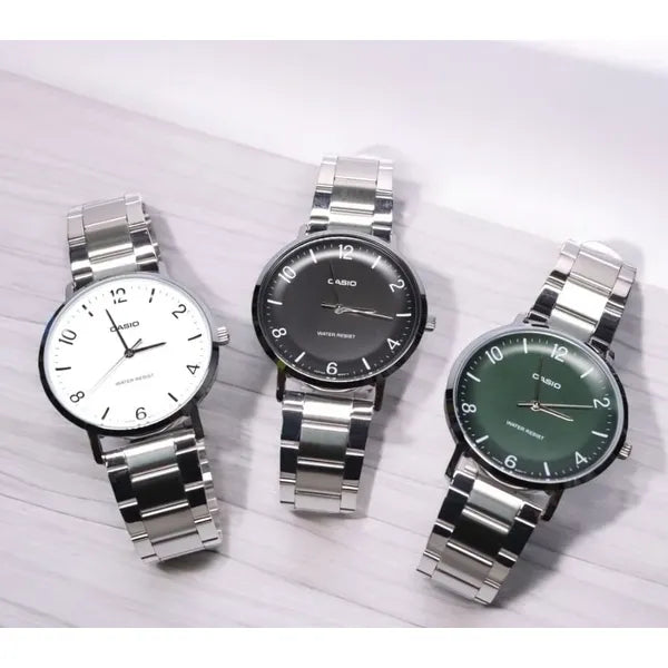 Casio MTP-VT03D-7B férfi karóra, 40 mm, acél szíj, fehér számlap, WR30
