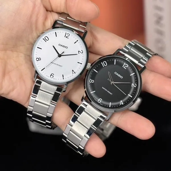 Casio MTP-VT03D-7B férfi karóra, 40 mm, acél szíj, fehér számlap, WR30