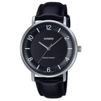 Casio MTP-VT03L-1B férfi karóra, fekete számlap, bőr szíj, 40 mm, 3 ATM
