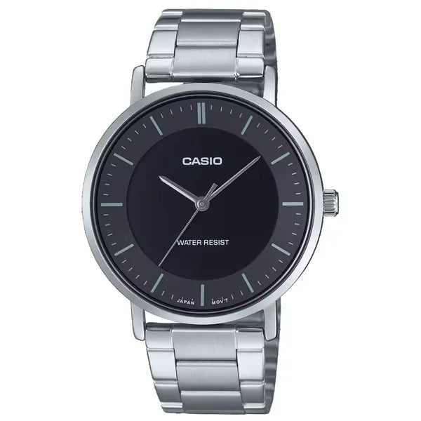 Casio MTP-VT04D-1E férfi karóra 40 mm, acél, fekete számlap, WR30, díszdoboz