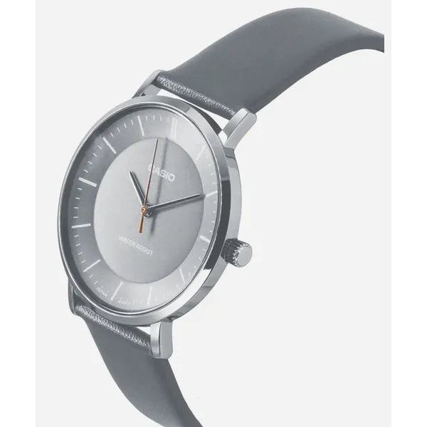 Casio MTP-VT04L-8E férfi karóra, 40 mm, szürke számlap, bőr szíj, WR30
