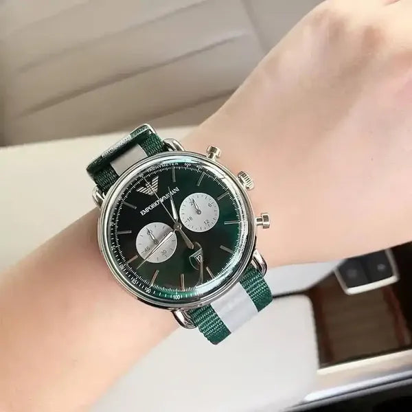 Emporio Armani AR11221 férfi karóra, kvarc, 44 mm, zöld számlap, textilszíj