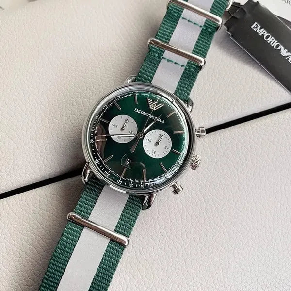 Emporio Armani AR11221 férfi karóra, kvarc, 44 mm, zöld számlap, textilszíj