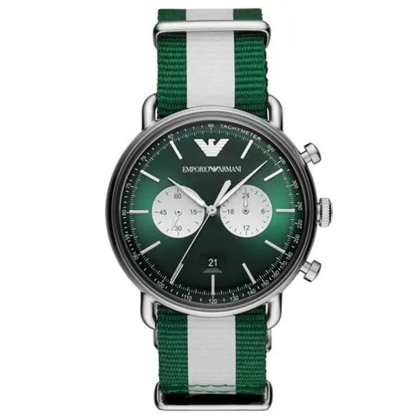 Emporio Armani AR11221 férfi karóra, kvarc, 44 mm, zöld számlap, textilszíj