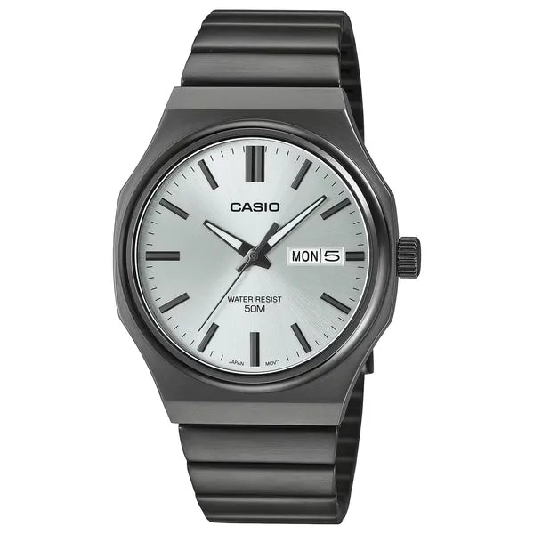 Casio MTP-V006D-1C férfi karóra, fekete számlap, acél szíj, 38 mm