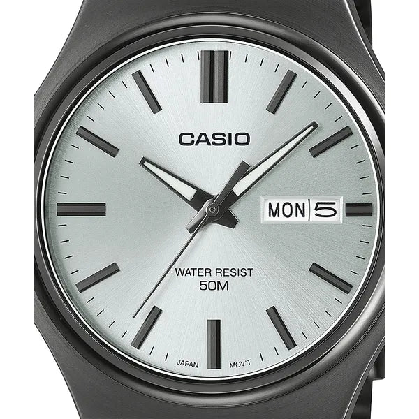 Casio MTP-V006D-1C férfi karóra, fekete számlap, acél szíj, 38 mm