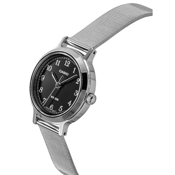 Casio LTP-1303D-1AVDF női kvarc karóra, fekete számlap, acélszíj, WR50