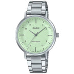 Casio LTP-VT04D-1A női karóra, ezüst acél szíj, fekete számlap, WR30
