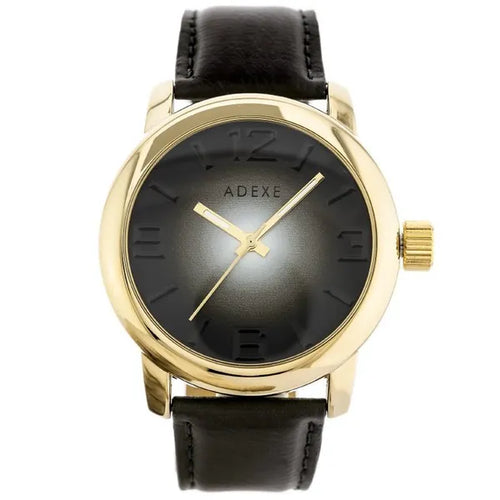 ADEXE férfi karóra Miyota kvarc, arany tok, fekete textilszíj, WR30, 46×53 mm