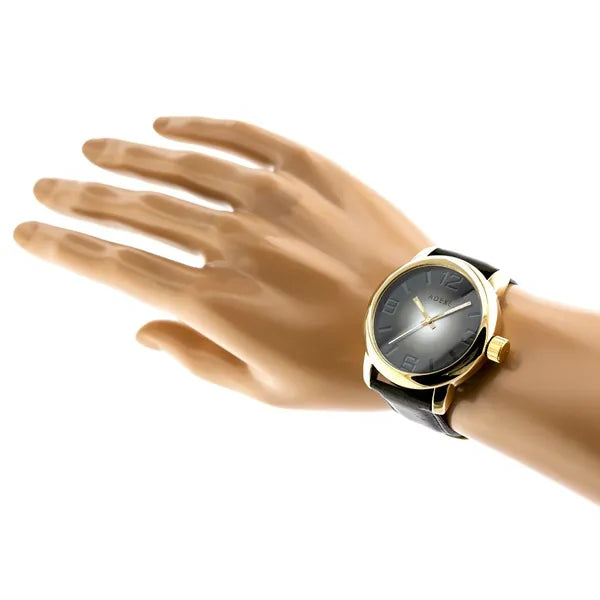 ADEXE férfi karóra Miyota kvarc, arany tok, fekete textilszíj, WR30, 46×53 mm