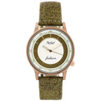 Női kvarc karóra, ezüst számlap 34 mm, olívazöld textilszíj, WR30