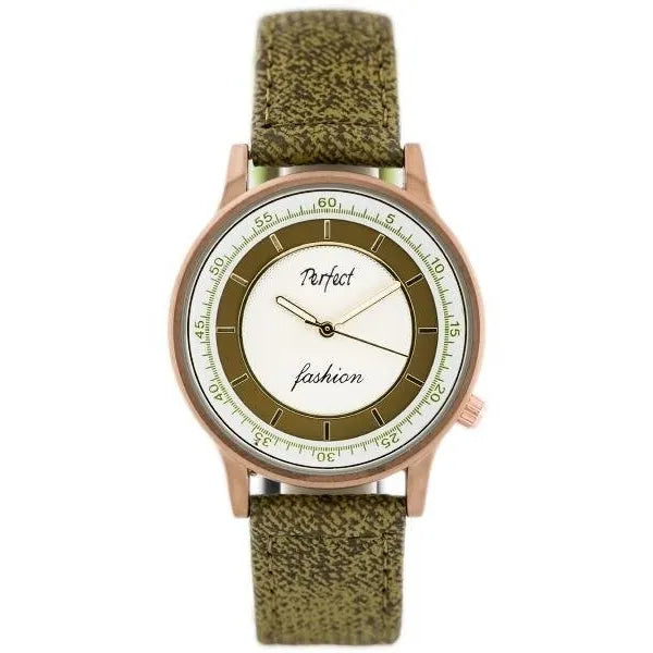 Női kvarc karóra, ezüst számlap 34 mm, olívazöld textilszíj, WR30
