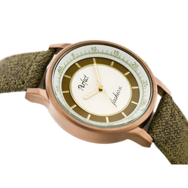 Női kvarc karóra, ezüst számlap 34 mm, olívazöld textilszíj, WR30