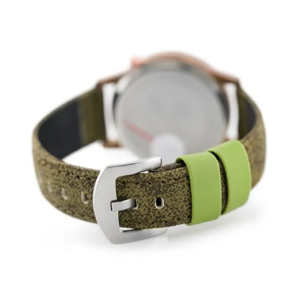 Női kvarc karóra, ezüst számlap 34 mm, olívazöld textilszíj, WR30